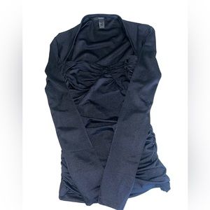 Forever 21 Fancy ruffled Black Long Sleeve w/ deep V cut & zipper along Side